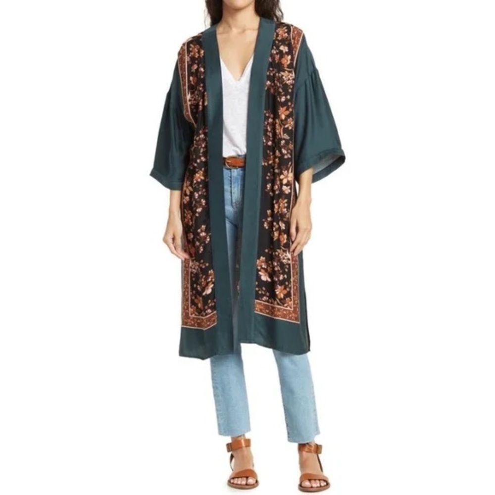 NWT DR2 by DANIEL RAINN Floral Border Print Duster Size XS